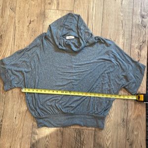 Jade by Jane gray cowl neck, shirt sleeve top.